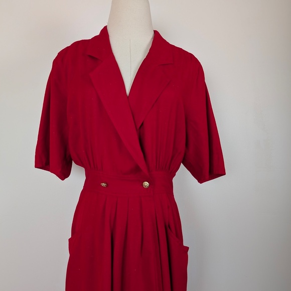 80s Rouie Raw Silk Dress Midi Wrap Asymmetrical Collar Double Breasted Vintage - Picture 8 of 15